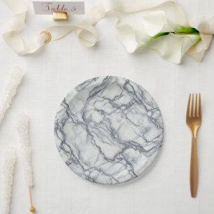 Assiettes En Carton Gris chic et aspect marbre blanc Glamour