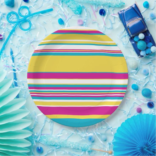 Assiettes En Carton Gris complexes -Turquoise, Jaune, Rose et Blanc (Fête)