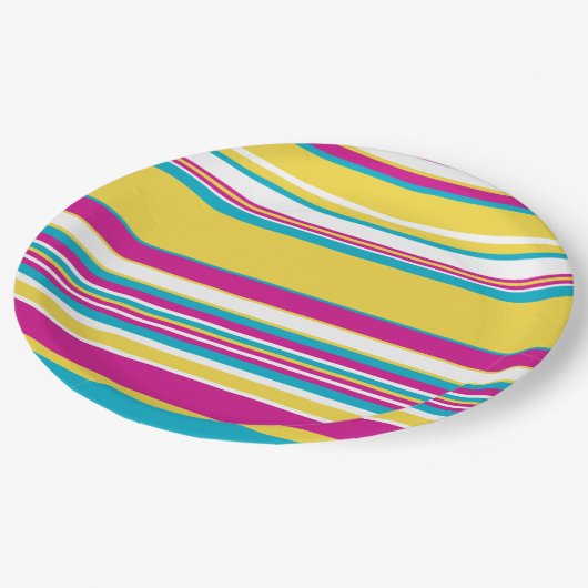 Assiettes En Carton Gris complexes -Turquoise, Jaune, Rose et Blanc (Angle)