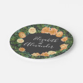 Assiettes En Carton Gris foncé Pêche Mariage Floral moderne (Angle)