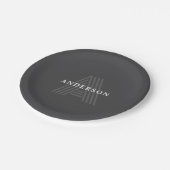 Assiettes En Carton Gris foncé Rétro Moderne Monogramme Nom (Angle)