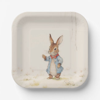 Assiettes En Carton gris, mignon lapin avec plaques en papier blanc