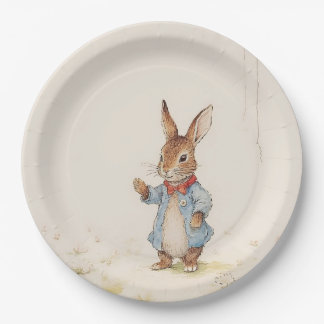 Assiettes En Carton gris, mignon lapin avec plaques en papier blanc
