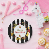 Assiettes En Carton Gris noir et blanc Thanksgiving Wreath (Fête)