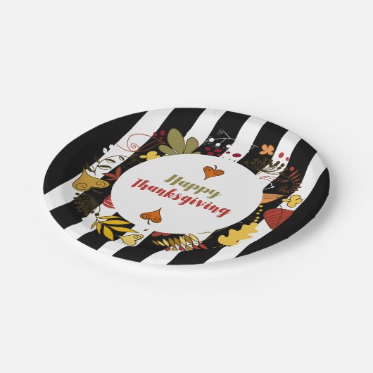 Assiettes En Carton Gris noir et blanc Thanksgiving Wreath (Angle)
