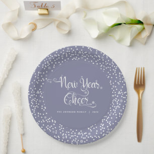 Assiettes En Carton Gris Nouvel An Cheval White Snowflakes Script pers