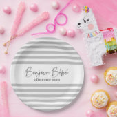 Assiettes En Carton Gris rayures Bonjour Bebe (Fête)