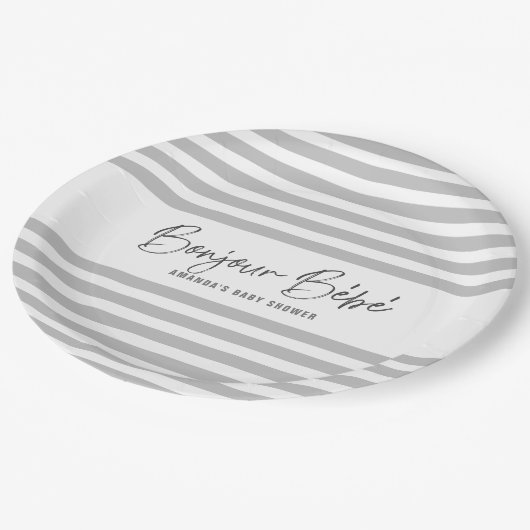 Assiettes En Carton Gris rayures Bonjour Bebe (Angle)