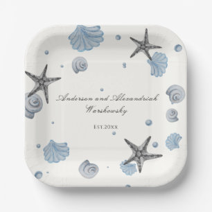 Assiettes En Carton Gris Starfish Blue Shell Beach Wedding