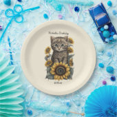 Assiettes En Carton Gris Tabby Chat Kitten Tournesols Anniversaire (Fête)