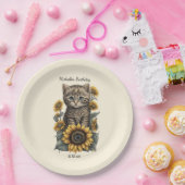 Assiettes En Carton Gris Tabby Chat Kitten Tournesols Anniversaire (Fête)