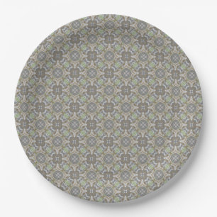 Assiettes En Carton Gris, Taupe, Motif Carrelé Diamant Vert