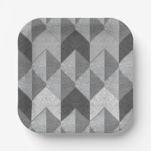 Assiettes En Carton Gris texturé géométrique.