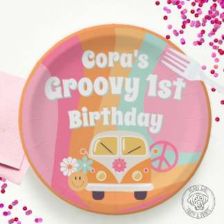 Assiettes En Carton Groovy 1er Anniversaire