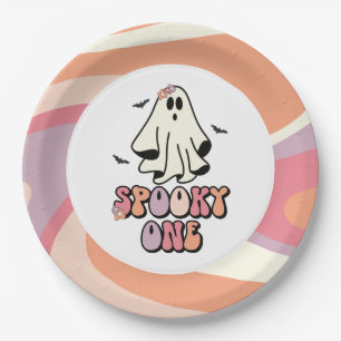 Assiettes En Carton groovy Ghost rétro Halloween Effrayant Un Annivers