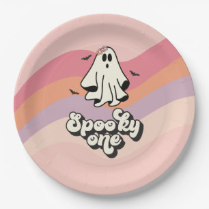 Assiettes En Carton groovy Ghost rétro Halloween Effrayant Un Annivers