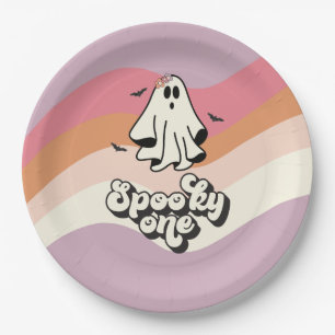 Assiettes En Carton groovy Ghost rétro Halloween Effrayant Un Annivers