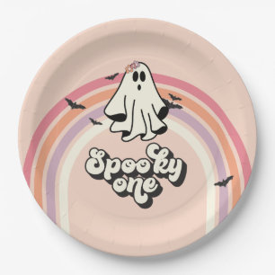 Assiettes En Carton groovy Ghost rétro Halloween Épouvantable Un Anniv