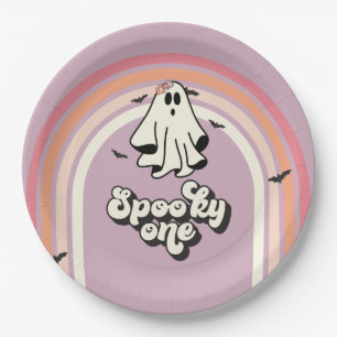 Assiettes En Carton groovy Ghost rétro Halloween Épouvantable Un Anniv