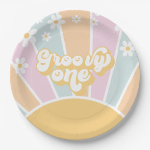 Assiettes En Carton Groovy One pastel rétro soleil marguerite boho