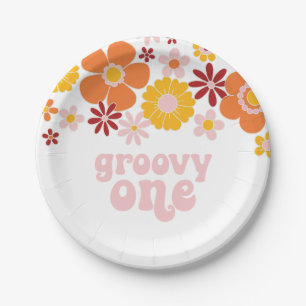 Assiettes En Carton Groovy One Rétro Floral 1er anniversaire