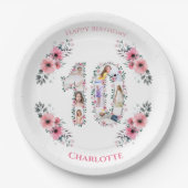 Assiettes En Carton Gros 10e anniversaire fille photo Collage Fleur ro (Devant)