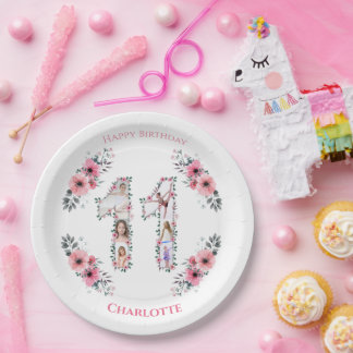 Assiettes En Carton Gros 11e anniversaire fille photo Collage Fleur ro