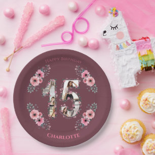 Assiettes En Carton Gros 15e anniversaire Photo Collage Fille Fleur ro