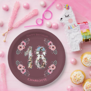 Assiettes En Carton Gros 18e anniversaire Photo Collage Fille Fleur ro