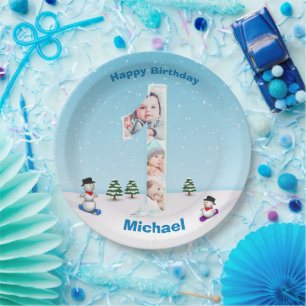 Assiettes En Carton Gros 1er anniversaire hiver glace neige Collage ph