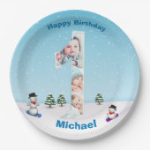 Assiettes En Carton Gros 1er anniversaire hiver glace neige Collage ph (Devant)