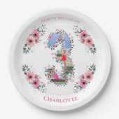 Assiettes En Carton Gros 3ème anniversaire fille photo Collage Fleur r (Devant)