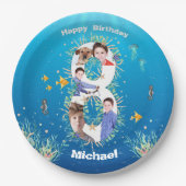 Assiettes En Carton Gros 8 Anniversaire Photo Collage Sous La Mer (Devant)