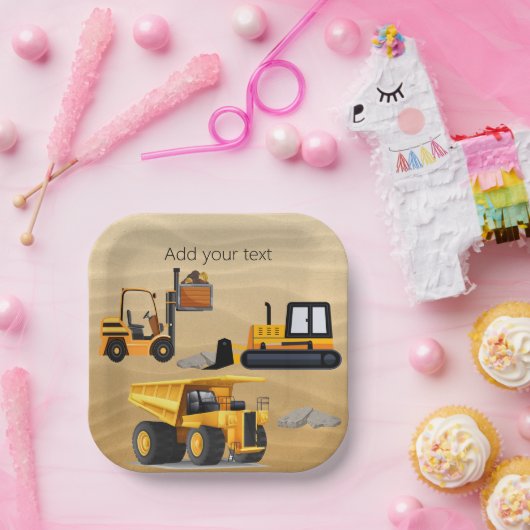 Assiettes En Carton Gros Camions De Construction Jaunes, Anniversaire (Fête)