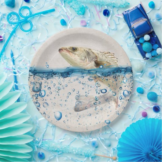 Assiettes En Carton Gros poisson qui saute hors de l'eau bleue (Fête)
