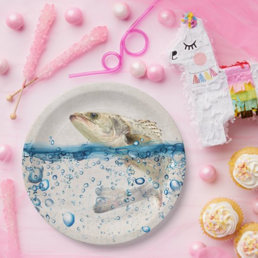 Assiettes En Carton Gros poisson qui saute hors de l'eau bleue (Fête)