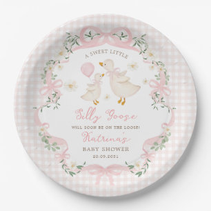 Assiettes En Carton Grosse poule rose En vichy Baby shower fille