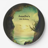 Assiettes En Carton Grotte surplombant une mer tropicale Photo Anniver (Devant)