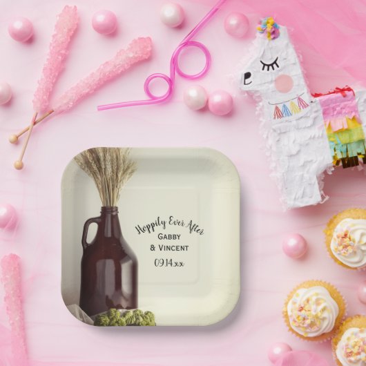 Assiettes En Carton Growler Hops Blé Heureusement Jamais Après Mariage (Fête)
