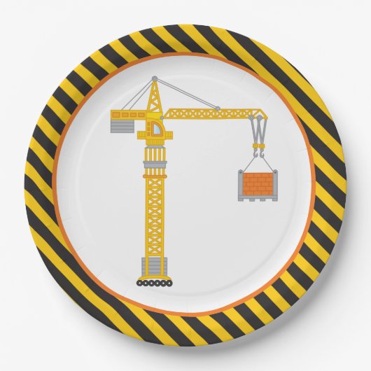 Assiettes En Carton Grue de construction Anniversaire Plaque papier (Devant)
