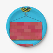 Assiettes En Carton Grue de construction Levant mur de brique (Devant)