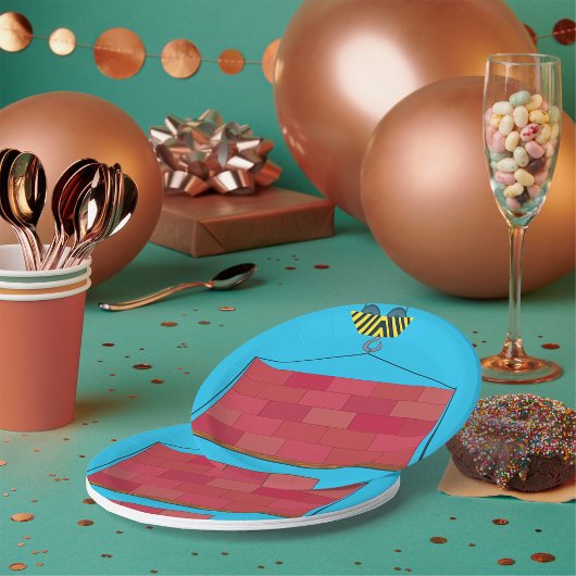 Assiettes En Carton Grue de construction Levant mur de brique