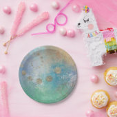 Assiettes En Carton Grunge Côtière | Aquarelle bleu et vert or (Fête)