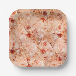 Assiettes En Carton Grunge motif floral. Arrière - plan de corail.
