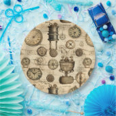 Assiettes En Carton Grunge Rustic Steampunk Horloge (14) (Fête)