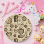 Assiettes En Carton Grunge Rustic Steampunk Horloge (14) (Fête)