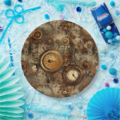 Assiettes En Carton Grunge Rustic Steampunk Horloge (3) (Fête)