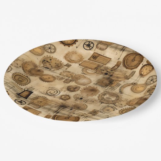 Assiettes En Carton Grunge Rustic Steampunk Horloge (4) (Angle)