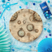 Assiettes En Carton Grunge Rustic Steampunk Horloge (6) (Fête)