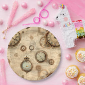 Assiettes En Carton Grunge Rustic Steampunk Horloge (6) (Fête)